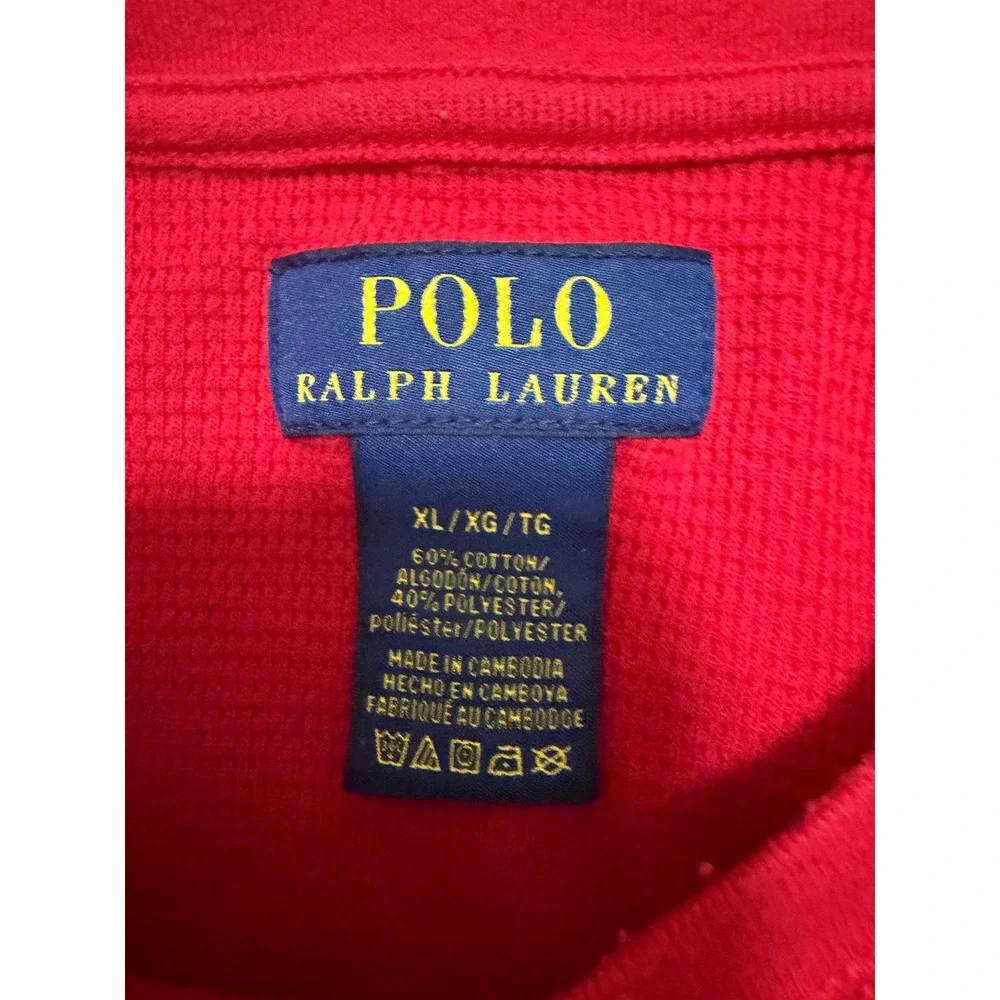 Polo Ralph Lauren Mens XL Red Waffle Knit Thermal Long Sleeve Crewneck Shirt